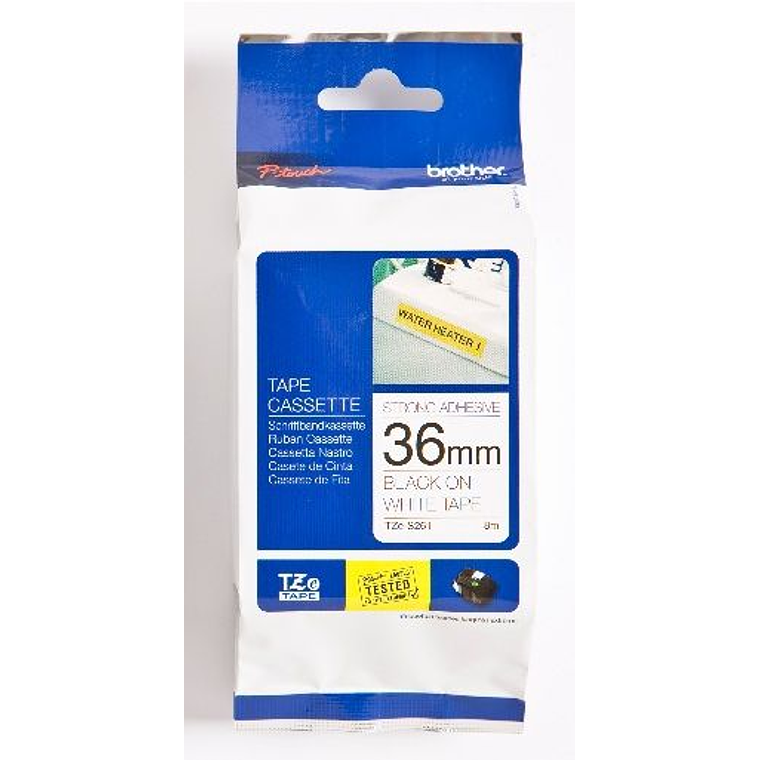 Cinta laminada Negro sobre fondo blanco TZE-S261 36mm  1