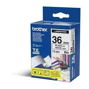 Cinta laminada Brother Texto negro sobre fondo blanco TZE-261