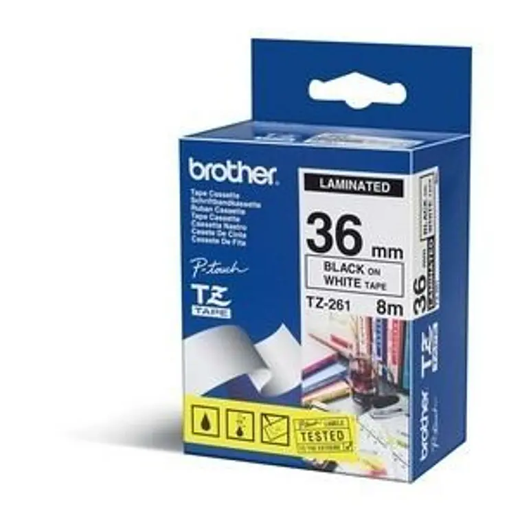 Cinta laminada Brother Texto negro sobre fondo blanco TZE-261 1