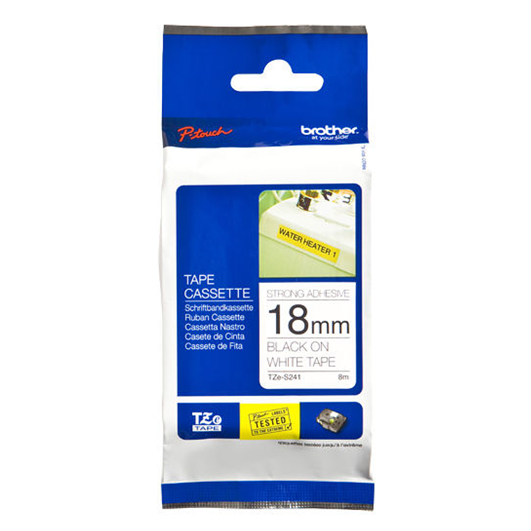Cinta Brother TZE-S241 18mm Adhesivo doble Negro Sobre Blanco 1