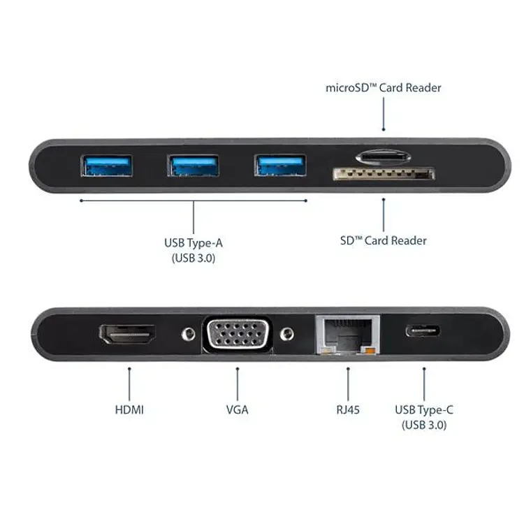 StarTech.com Docking Station USB-C con HDMI y VGA - para Mac y Windows -3x USB 3.0 - SD / micro SD - PD 3.0 - Adaptador USB C a USB 3.0 4