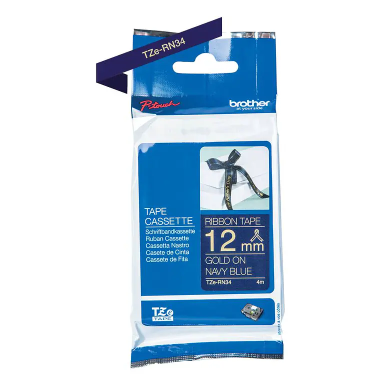 Cinta satinada no adhesiva Brother TZERN34 12mm dorado/azul 2