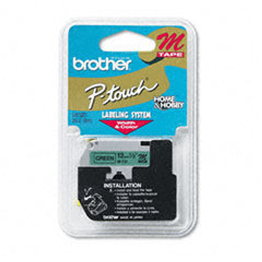 Cinta no laminada Brother M731 12 mm negro sobre verde metalizado