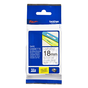 Cinta laminada TZE-141 18 mm negro sobre cinta transparente