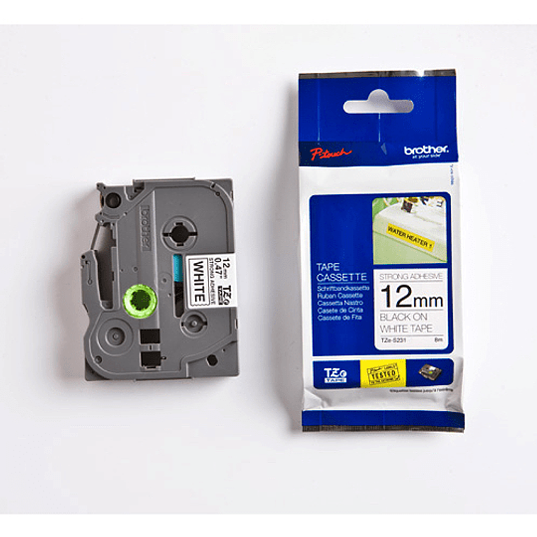 Cinta laminada superadhesiva Brother TZES231 Texto negro sobre fondo blanco 1