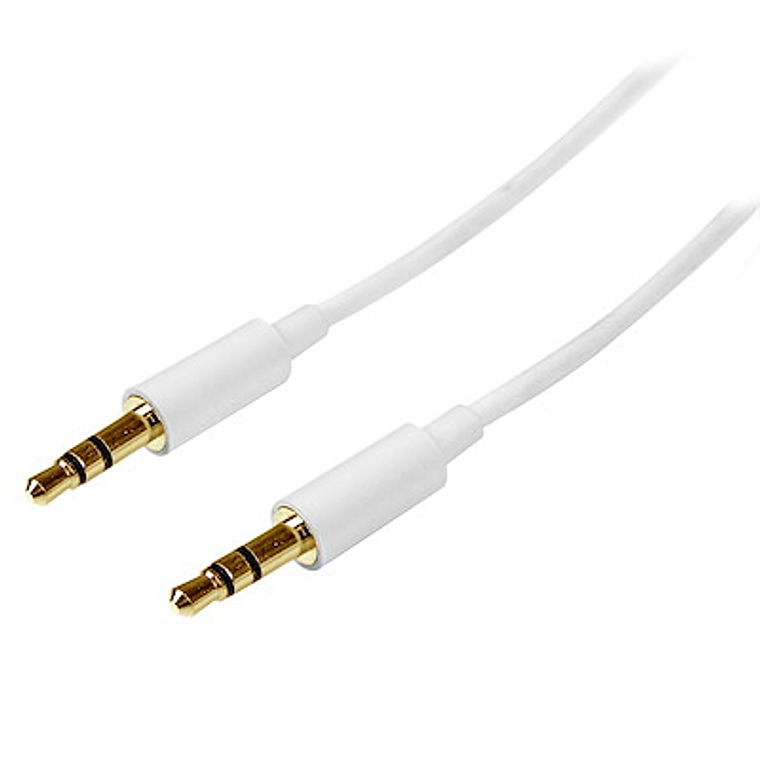Cable de 2 metros Delgado de Audio Estéreo Mini Jack de 3,5mm - Blanco - Macho a Macho 1