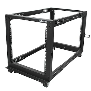 Rack de Marco Abierto con Profundidad Ajustable de 4 Columnas 12U con Ruedas