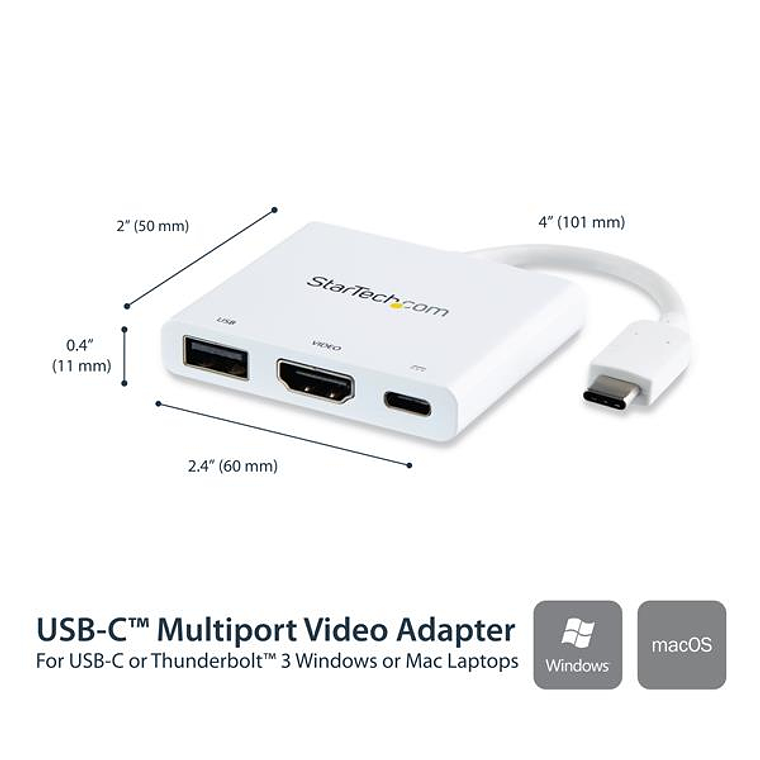 Adaptador USB-C a HDMI / USB 3.0 - PD de 60W | Multipuertos Blanco 3