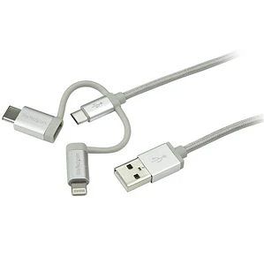 Cable de 1m USB a Lightning USB-C y Micro USB - Cable Cargador para Teléfono Móvil iPhone