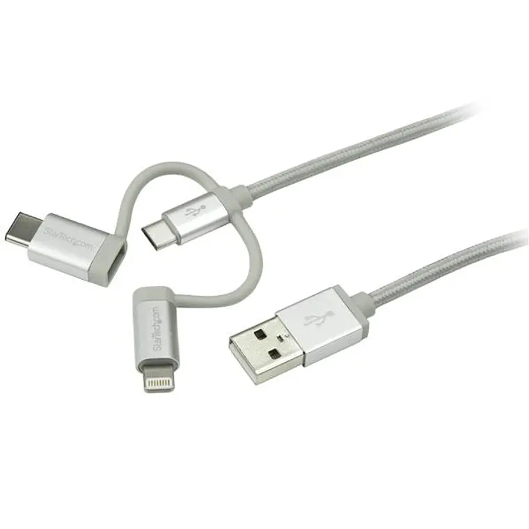 Cable de 1m USB a Lightning USB-C y Micro USB - Cable Cargador para Teléfono Móvil iPhone 1