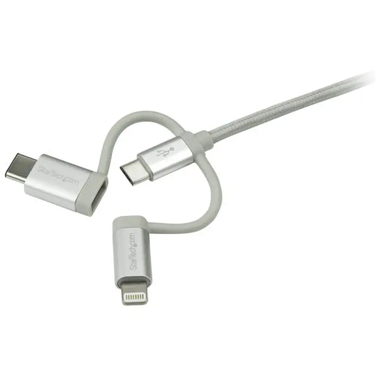 Cable de 1m USB a Lightning USB-C y Micro USB - Cable Cargador para Teléfono Móvil iPhone 3