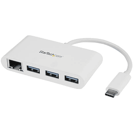 Concentrador USB 3.0 de 3 Puertos con USB-C y Ethernet Gigabit - Hub de USB Convencional - Blanco