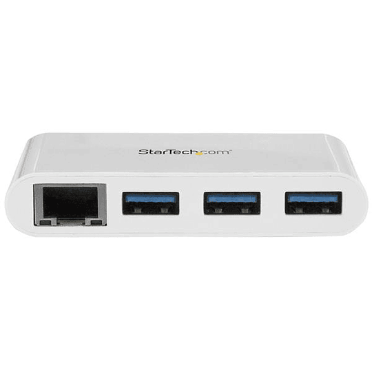 Concentrador USB 3.0 de 3 Puertos con USB-C y Ethernet Gigabit - Hub de USB Convencional - Blanco