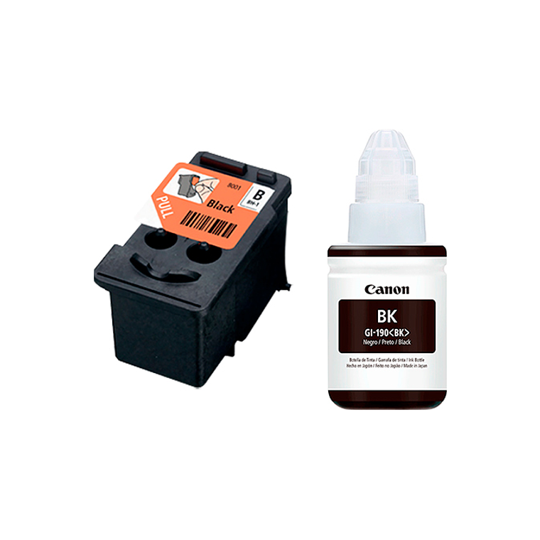 Cartucho de tinta Canon GI-190 color negra + botella de tinta negra 1