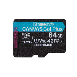 Tarjeta de Memoria Kingston microSDXC Canvas Go Plus, 64GB, Lectura 170MB/s, Escritura 70Mb/s