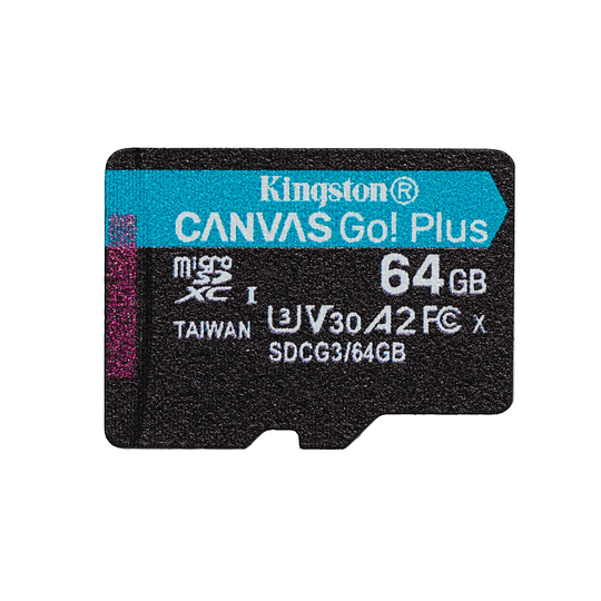 Tarjeta de Memoria Kingston microSDXC Canvas Go Plus, 64GB, Lectura 170MB/s, Escritura 70Mb/s