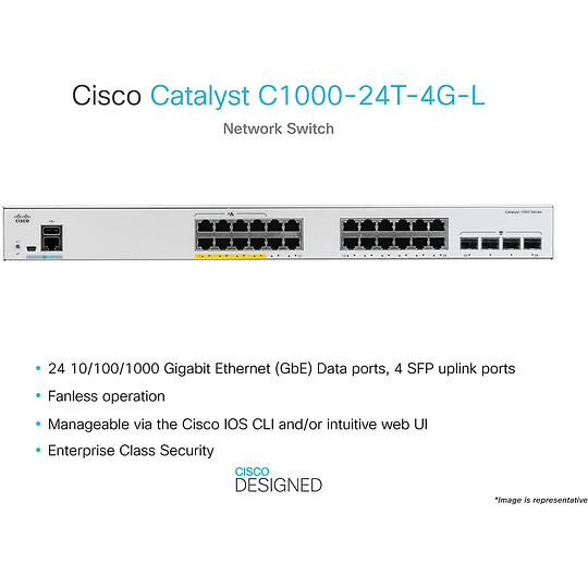 Switch 24 Puertos Cisco Catalyst 1000 Series (L2, 1G SFP x4, 56 Gbit/s)