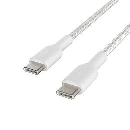 Cable USB-C Belkin Boost Charge a USB-C (M-M), Trenzado, 1m, Blanco