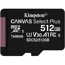 Memoria MicroSDXC 512GB Kingston Canvas Select Plus 100R A1 C10, Lectura hasta 100MB/s