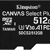 Memoria MicroSDXC 512GB Kingston Canvas Select Plus 100R A1 C10, Lectura hasta 100MB/s