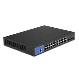 Switch Linksys de 24 Puertos Gigabit Ethernet y 4 puertos 10G SFP+.