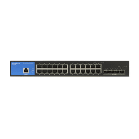 Switch Linksys de 24 Puertos Gigabit Ethernet y 4 puertos 10G SFP+.