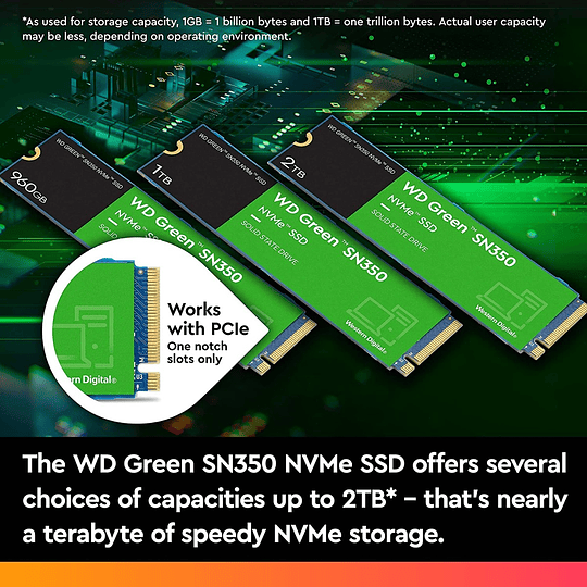 Unidad de estado sólido interna WD Green SN350 NVMe de 1 TB - Gen3 PCIe, QLC, M.2 2280