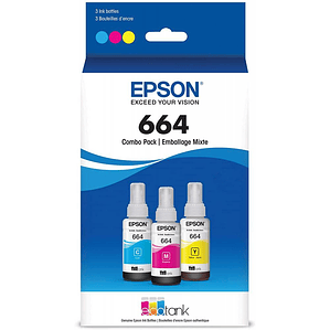 Pack 3 botellas de tinta Epson T664 Color Amarillo, Cian, Magenta, 70ml