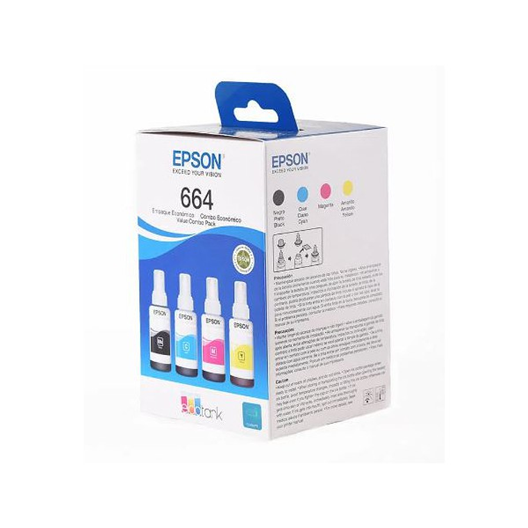 Pack 4 botellas de tinta Epson T664 colores (Negro, Cian, Magenta, Amarillo) 2