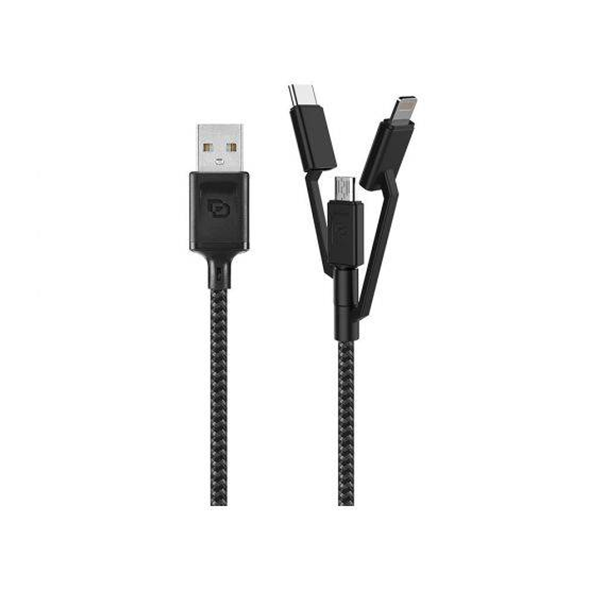 Cable 3en1 USBC, Micro USB y Lightning MFi a USBA 1.5...