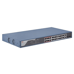 Switch 24 Puertos Hikvision Pro Series DS-3E1326P-EI - Conmutador 24 x 10/100 (24 PoE) + 2 x combo Gigabit - PoE (370W)