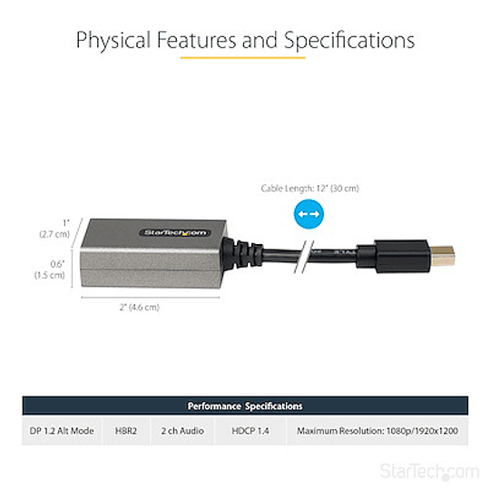 Adaptador Mini DisplayPort a HDMI - Tipo Llave - Conversor Mini DisplayPort 1.2 a HDMI 