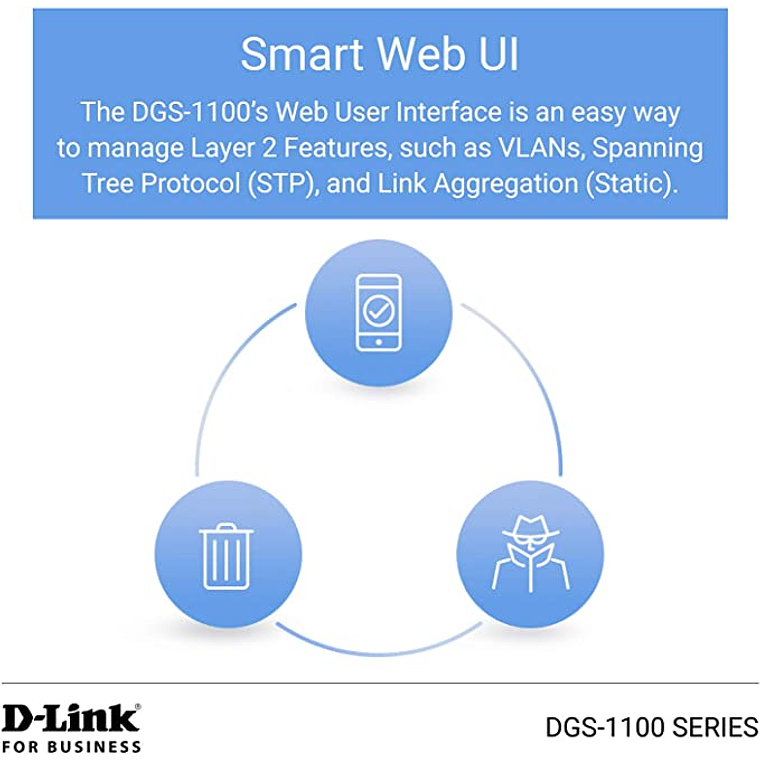 Switch 8 Puertos Smart Gigabit, PoE, Power Over Ethernet, Gestión Web, Layer 2, VLAN, sin Ventilador 4