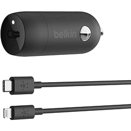 Cargador 20W para auto con cable Lightning Belkin negro