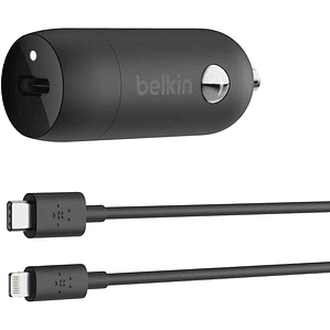 Cargador 20W para auto con cable Lightning Belkin negro