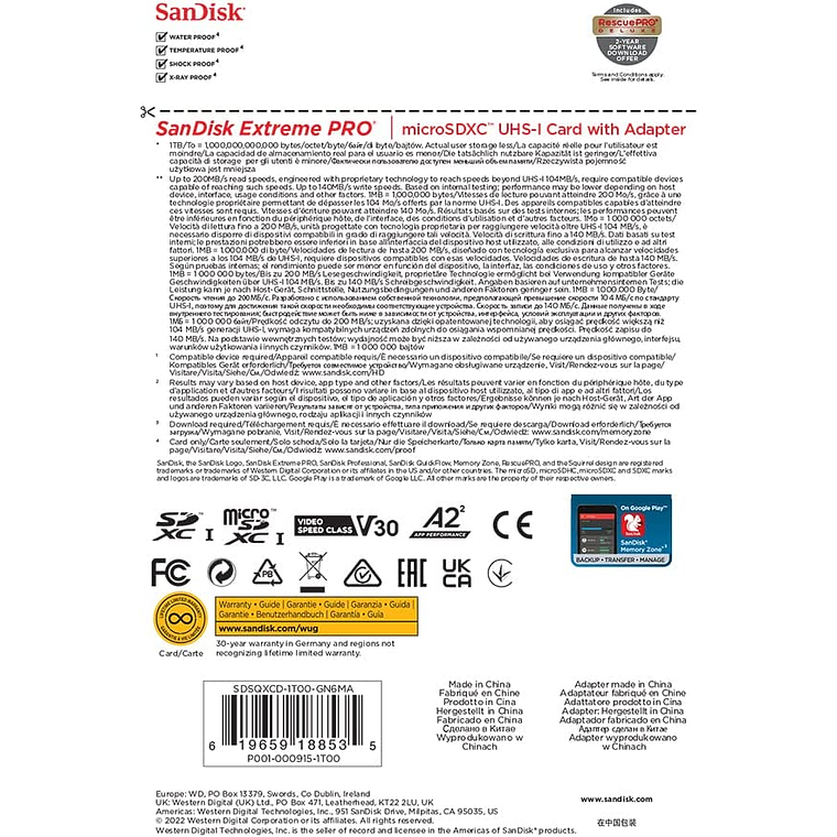 SanDisk 1TB - Flash memory card - microSDXC UHS-I Memory Card - 200 Mbs 6