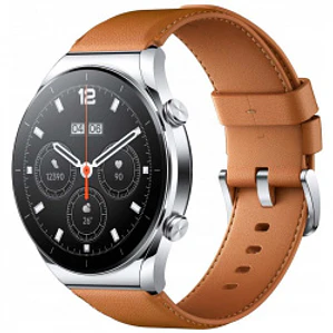 Xiaomi Watch S1 - 46 mm - plata - reloj inteligente con correa - piel - marrón - pantalla luminosa 1.43