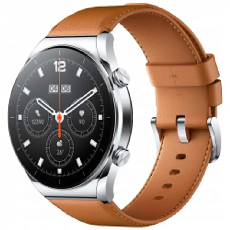 Xiaomi Watch S1 - 46 mm - plata - reloj inteligente con correa - piel - marrón - pantalla luminosa 1.43