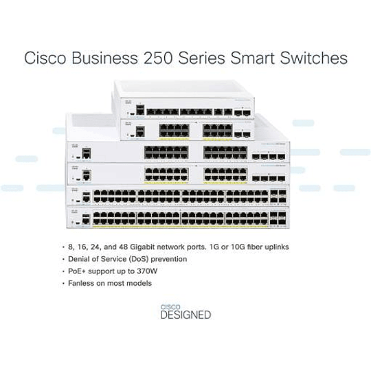 Switch 28 puertos Cisco Gigabit Ethernet Business 250, 24P 10/100/1000Mbps+4 P SFP, Gestionado