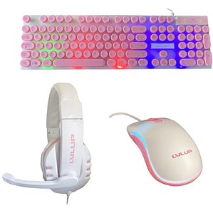 Kit Gamer 3 en 1 con Luces Blanco y Rosa