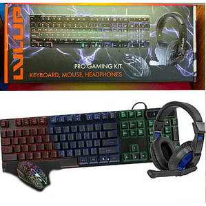 Kit Gamer LvlUp Teclado+Mouse+Audífonos (Español, USB, LED Multicolor)	