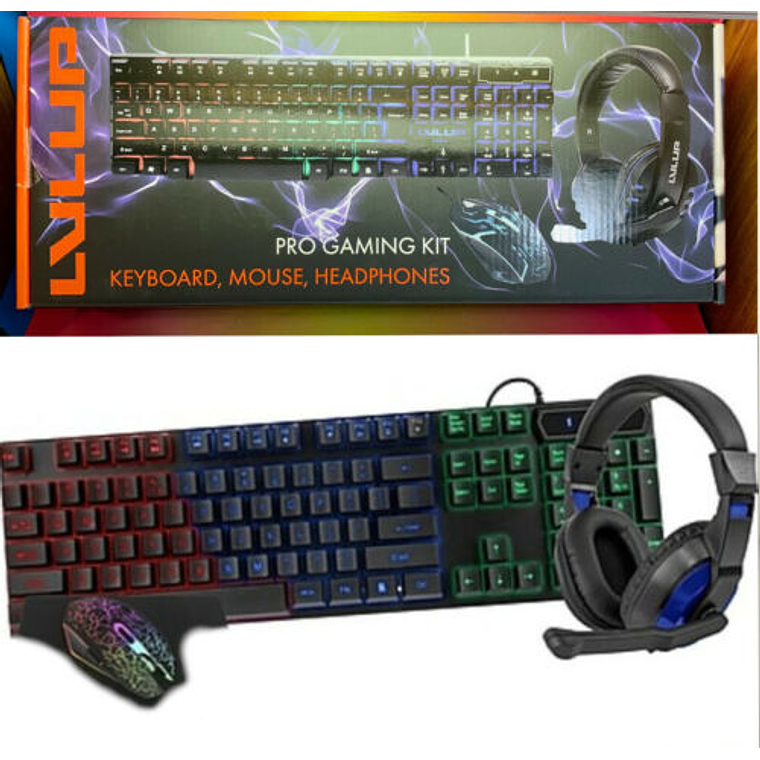 Kit Gamer LvlUp Teclado+Mouse+Audífonos (Español, USB, LED Multicolor)	 1