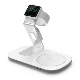 Base de carga inalambrica Dual metalica para iPhone y Apple Watch Dusted blanco
