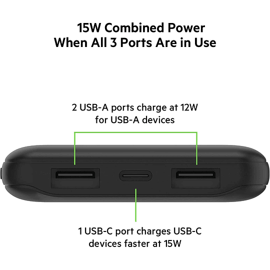 Bateria 10.000 mAh USB-A y USB-C 15W Belkin Negro