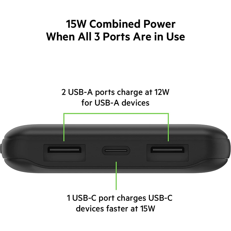 Bateria 10.000 mAh USB-A y USB-C 15W Belkin Negro 5