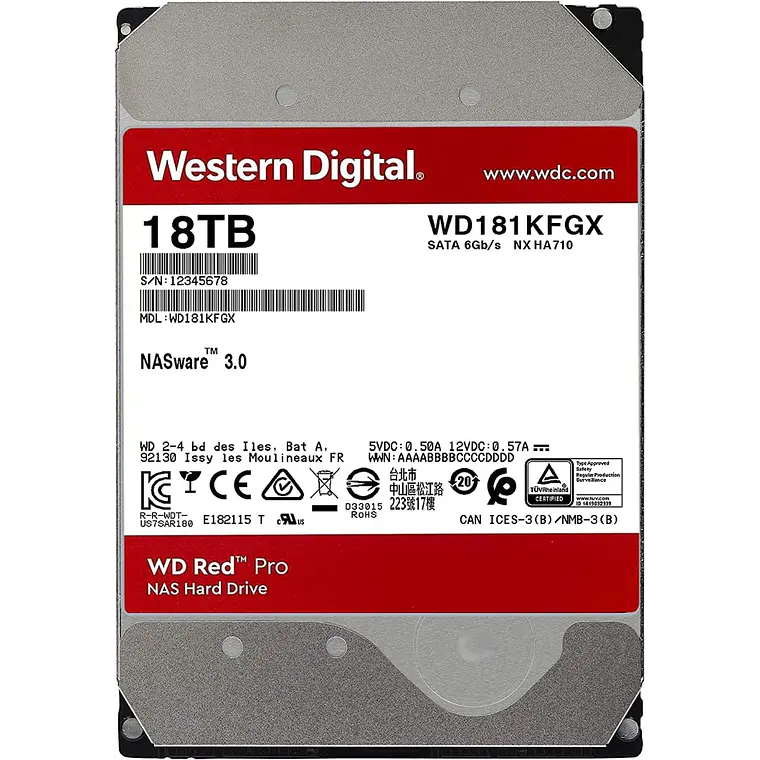 Disco duro 18TB interno | WD Red Pro NAS Hard Drive WD181KFGX  3.5“ SATA 6Gb/s - 7200rpm  3