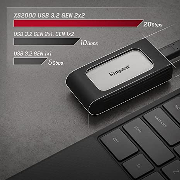 Disco duro 4TB SSD externo | Kingston XS2000 SSD portátil USB-C | USB 3.2 Gen 2x2  4