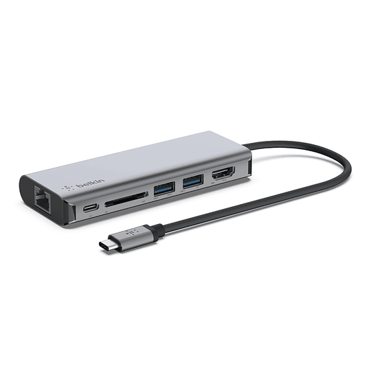 Hub multipuerto USB-C de Targus con 2 puertos USB-A y 2 puertos USB-C.