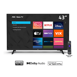 Televisor 43“ LED Roku AOC Smart TV FHD, HDMI, Dolby Digital, AirPlay 2