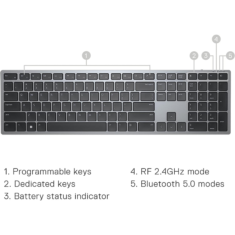 Kit Teclado Mouse Dell Premier Multi-Device KM7321W - Bluetooth 5.0, Gris titanio  3